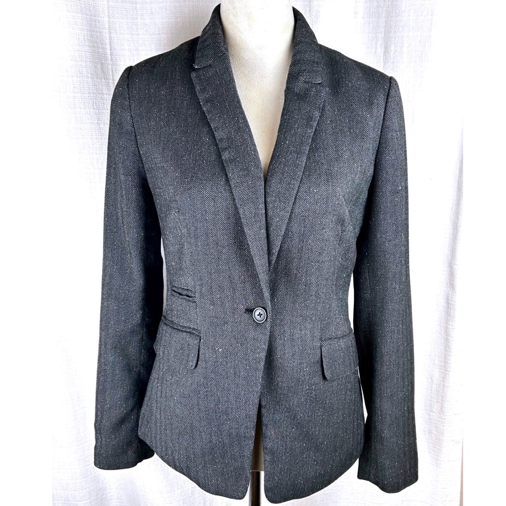 Banana Republic City Blazer Grey Herringbone Textured Women's Size 6